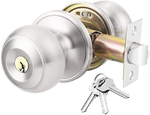 AMOTOFO Door Knob Lock for Bedroom - Keyed Door Lock Interior and Exterior Bathroom Doorknob,Bedroom Entry Door Knobs with Lock and Key，Satin Stainless Steel Standard