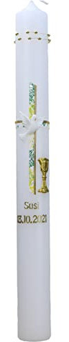 Christ-Kerzen Kommunionkerze SUSI Junge oder Mädchen mit Name und Datum, personalisiert und handverziert 1344, Größe:ca. 40x5 cm