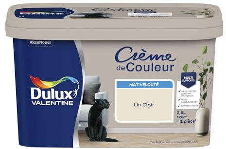 Dulux Valentine Crème de Couleur - Peinture multi-supports intérieure - Mat Lin Clair 2,5 L