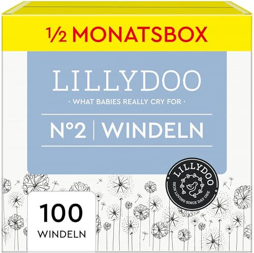 LILLYDOO hautfreundliche Baby Windeln - Größe 2 (4-8 kg),Halbmonatsbox (100 Stück), Sicherer Auslaufschutz, Weich, Ohne Parfüme & Lotionen für empfindliche Haut, Dermatologisch getestet