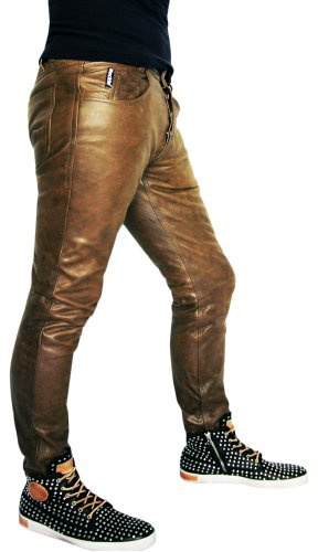 Bockle® Tube Cracker Leather Pants Pantaloni di Pelle Pantaloni da Uomo in Pelle Uomo Jeans, Size: 34W / 36L