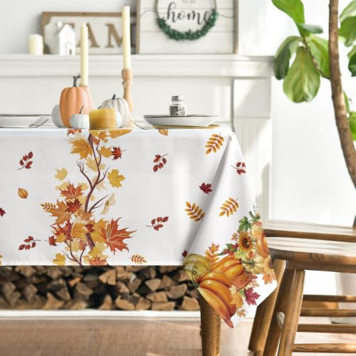 Artoid Mode Nappe d'automne, motif citrouilles, feuilles d'érable, tournesols, 140 x 220 cm, linge de table anti-taches, décoration de cuisine, vacances, décoration de fête