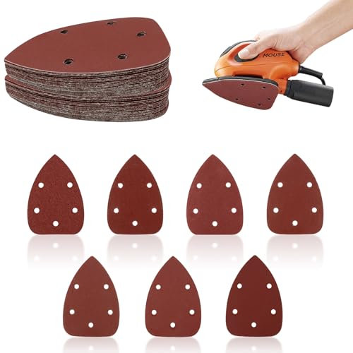 Scettar 70PCS Sandpaper for Electric Sander,5 Holes Hook,Triangle Multi Tool Sanding Sads,Mouse Sander Pads,Sander Pads 40/60/80/120/180/240/320 Grits,Suitable for Sanders