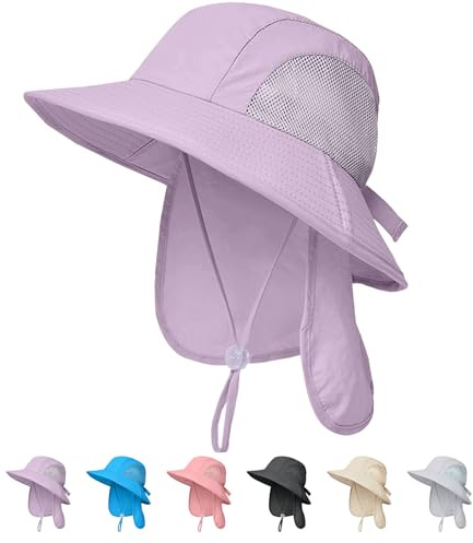 Outdoor Kids Sun Hats with Neck Flap Boys Girls Wide Brim UPF 50+ UV Protection Children Bucket Hat Safari Hat