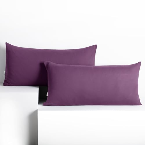 DecoKing 2 Kissenbezüge 40x120 cm Jersey 100% gekämmte Baumwolle Reißverschluss Pflaume Amber