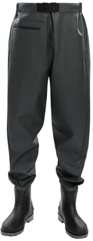 Pantaloni da pesca impermeabili, da uomo, impermeabili e antivento, sopra il ginocchio, pantaloni da pesca con stivali, elastico in vita, trampolieri da pesca per la caccia, Verde, 39
