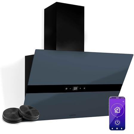 Klarstein Wifusion Campana Extractora - 60Cm, 680 M³/H, Control Wi-Fi, Táctil, LED 6000-6500K, A++ Energía, Motor 110W, Silenciosa 52 Db, Filtro Carbón, Gris Azulado