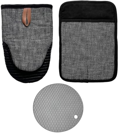 LSYYSL 1 Pair Of Oven Mitts And 1 Potholder, Non-Slip Oven Mitts, Kitchen Utensils, Microwave Gloves, Baking Accessories