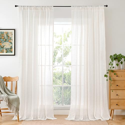 BGment Linen Sheer Curtains 84 Inches Long 2 Panels Set for Living Room - Light Filtering Drapes with Rod Pocket Lightweight Window Treatments for Bedroom, 52 X 84 Inch