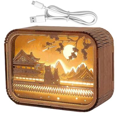 Ungtyb Artistic Design Nightlights for Adults, Wooden Night Light, Led Night Light Puzzle, Decorative Puzzle Lamp 12.5 x 9.5 x 5 cm for Home, Bed Room, Indoor, Living Room, Brown Color