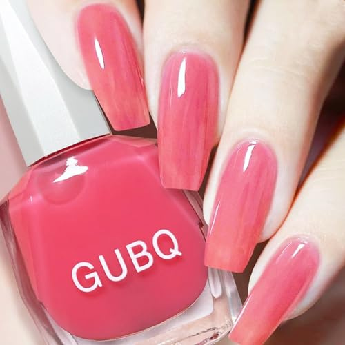 Jelly Nail Varnish - Clear Pink Nail Polish - Quick Dry & Long Lasting Nude Pink Nail Varnish - Glossy Peach Pink Translucent Nail Polish for Women Girls