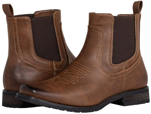 J's.o.l.e Bottes de cowboy pour homme Chelsea à bout carré brodées Western à la mode marron, marron, 42 2/3 EU