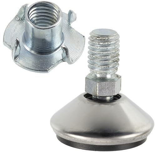 AERZETIX - Kit de 10 Pieds Vérins de Meubles Pivotants Articulés Réglables M10 à Visser + 10 Écrous à Griffes à Frapper M10x13 pour Le Bois en Plastique et en Acier Noir et Argent