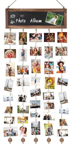 Suuwwn fotogardin med 30 träklämmor liten, fotovägg med klämmor gör-det-själv fotovägg fotogirlang fotokollage fotokoppel vägghängande bildram för heminredning