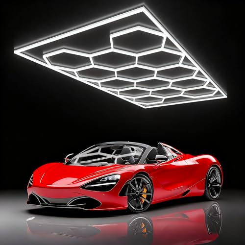Jatwefiv Kit 14 Luci Esagonali LED per Interni, 86400 Lumen 720W Plafoniera per Garage, Officina Auto, Palestra | Design Moderno, IP54,K