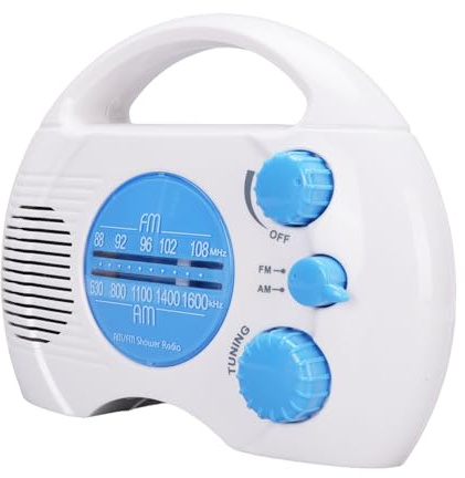 YUKERMARB Duschradio Am Fm Vattentät Justerbar Volym Blå | Abs-hölje, Am Fm-mottagning, Elektronisk Stämning, Inbyggd Högtalare, Badrumsradioanvändning, 3x AA-batteri, blå