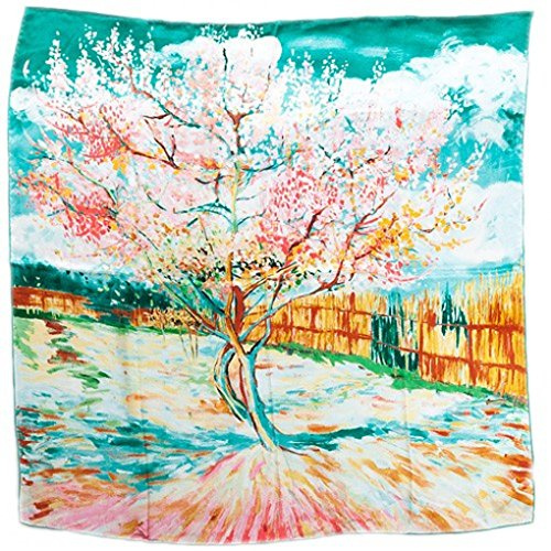 Prettystern dam sidenscarf med Van Gogh Impressionism konstmotiv, P586 – persikoträd, 90 cm X 90 cm