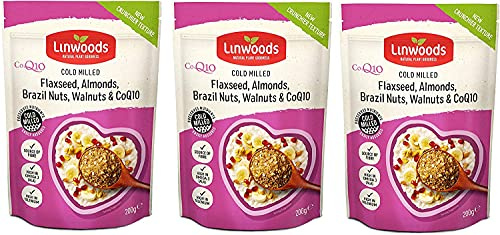 LINWOODS Mandorle di semi di lino macinate e noci del Brasile Q10 200 g (confezione da 3)