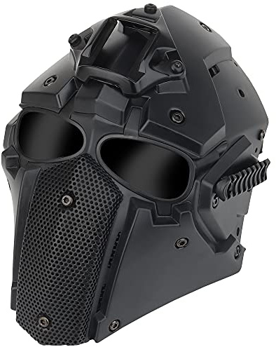 Tactical Full Face Helmet Air Gun Mask with Side Rails and NVG Fixtures Protective Cover Outdoor Anti-Fog and Breathable Metal Mesh Protective Mask