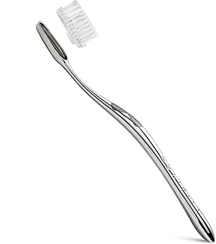 Luxinity Edelstahl Zahnbürste Handzahnbürste mit austauschbarem Wechselkopf - Starterset inkl. 1 Borstenkopf Medium 'Matt', mit Anti-Rutsch-Gravur