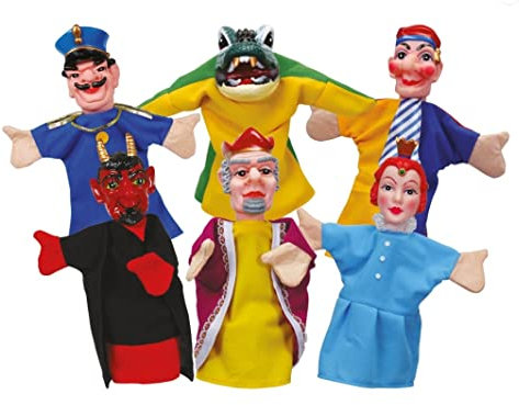 Jouets Set 6 marionnettes a Main Theatre Enfant - Personnages : guignol, Gendarme, Roi, Princesse, Diable, Crocodile - Tissu, Plastique educatif