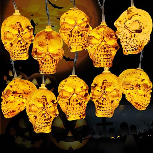 TaimeiMao Halloween Deko Schädel Licht 300 cm mit 20 LEDs,Halloween Schädel Lichterkette Schnur,Gruselige Schädel LED Lampen Halloween Party Dekorationen für Außen & Innen (déco)