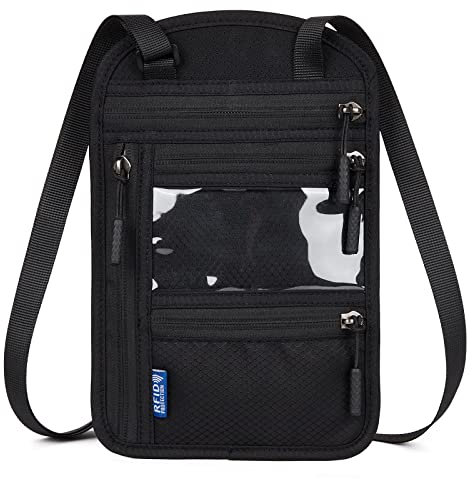 Eucomir Brustbeutel Brusttasche Herren Dame RFID Blockierende Reisepasstasche Mit Verstellbarem Halsriemen Reisedokumenten-Brieftaschenorganizer Für Bargeld,Karten,Schlüssel Und Reisepass(Schwarz)