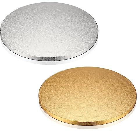 YiPHomn Pannelli per Torte, Sottotorte Rotondo 30cm/12 Pollici di Cartone, Sottotorta Riutilizzabile, Base Robusta per Torte e Dolci per il Trasporto - Argento/Oro/2 pz
