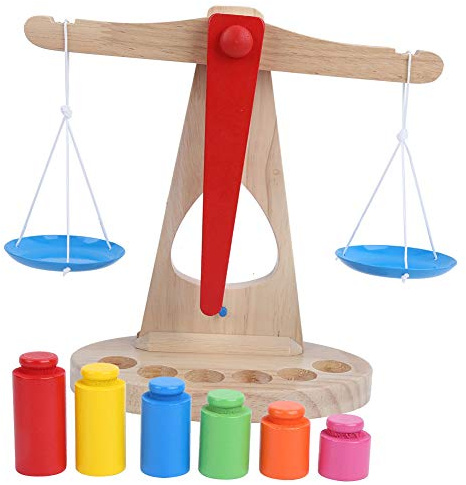 Wooden Balances Weighing Scale, Colorful Learning Aid | hand‑eye coordination ability, smoothly and angular, rubber wood, early learning resources for children, math teaching toy