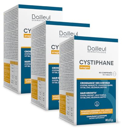 Bailleul | Cystiphane Anagen | Complément alimentaire Cheveux | Favorise la croissance & la résistance des cheveux | Chute de cheveux chroniques | Cystine – Vitamine B6 | 3 x 90 comprimés