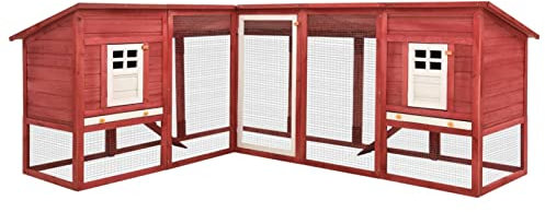 TANZEM Kaninchenstall mit Freilauf, Hasenstall, Hasenkäfig, Doppelhausninchenställe,Tierhaus, Kleintierstall, Kaninchenhaus, Haustierstall, Kaninchen Häuser, Rot und Weiß Tanne Massivholz