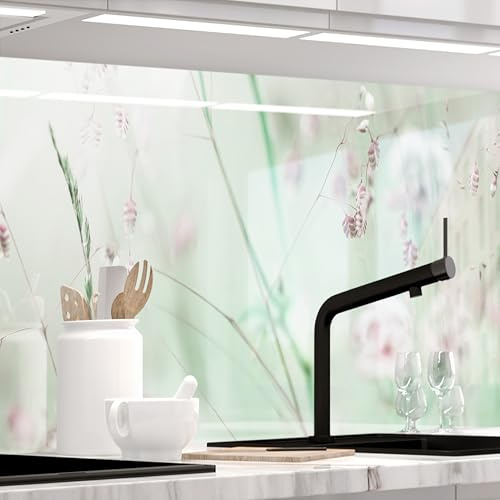 StickerProfis Küchenrückwand Spritzschutz selbstklebend, Glas Optik, Versteift, alle Untergründe, 1.8mm Rückwand für Küche, WILDBLUMENWIESE (Premium) 60 x 500cm