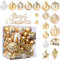 Weihnachtskugeln, 65 Stücke Christbaumkugeln Kunststoff, Weihnachtsdekoration Kugeln, Weihnachtskugeln Gold Blau, Weihnachtsbaum Deko Christbaumschmuck，Enthält die Worte Merry Christmas-Gold
