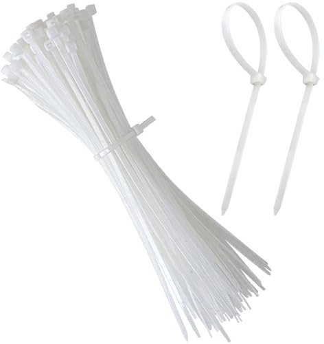 100 PCS White Plastic Cable Ties, 300mm x 3.6mm, 12 Premium Nylon Zip Ties, Heavy Duty Strong 30 cm Long Zip Tie Wraps, Secure Self-Locking, Multi-Purpose Plastic Tie Wraps for Home Garden Office DIY