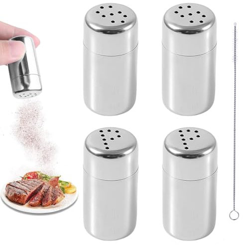 4PCS Travel Salt and Pepper Sets, Salt and Pepper Sets, Salt Shaker, Salt and Pepper Shaker, Salit Shakers for Home Kitchen, Salt and Pepper Pots, Salt Pot with Lid (with Cleaning Brush)