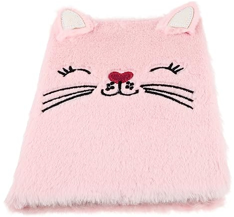 TOYANDONA Plush Kitten Notebook for Students and Girls, Pink Children's Diary for Note Taking and Drawing, Cute Cartoon Stationery for School and Personal Use