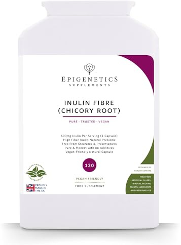 Inulin Fibre Supplement from Chicory Root | 120 Capsules | Prebiotic Gut Health Supplements | Increase Fibre Intake & Support Digestion | Vegan Friendly UK Made | 1 Capsule Daily 4 Months Supply