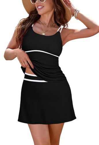SHEKINI Tankini set för kvinnor, U-urringning, tvådelad, magkontroll, baddräkt, tankini topp med kjol, elegant badmode, sommar, baddräkter, baddräkter, strandmode
