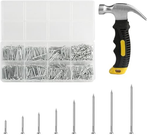 1030 perni del pannello, chiodi assortiti, chiodi in muratura in calcestruzzo per borchie da parete in mattoni per legno, chiodi a testa piatta per artigianato, lavorazione del legno, costruzione