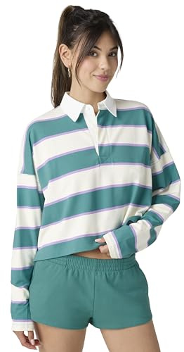 florence by mills Women's FBM Playbook Collection Sporty Terry Crop Rugby Shirt, Jet Stream/Bristol, Medium