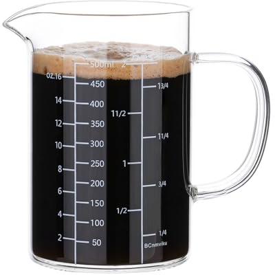 Glass Measuring Cup with Multiscale Precision & V-Shape Pouring Edge，High-Temperature Resistance & Non-Slip Design for Home Chefs-1Pack (500ml)