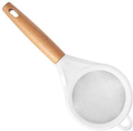 ULTECHNOVO Tamiz De Malla Fina Con Filtro De Harina Para Cocina Colador De Acero Inoxidable Con Mango De Madera Pequeño y Resistente Para Filtrar Polvos y Especias Repostería
