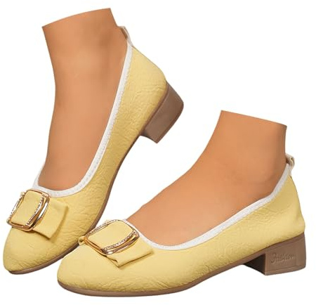 Donna Morbido Piatto Senza Allacciatura Ballerina Scarpe da Passeggio Moda Punta Quadrata Fibbia Pelle Scarpe Décolleté Tacco Grosso Ballerine Sneakers Estive Donna