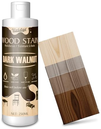 Wood Stain, 8.5oz/250ml Water Based Wood Stain for Indoor and Outdoor Furniture, Cabinet, Door, Trim and More - Fast Drying, Low Odor＆Non-Toxic, Easy to Apply, Multiple Finishes (Dark Walnut)