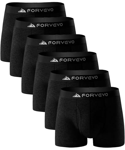 FORVEVO Calzoncillos tipo bóxer Merino para hombre, paquete de 6 unidades, ropa interior transpirable de lana merino, ropa interior para hombres, suave antiolores, talla M-3XL, Negro , M