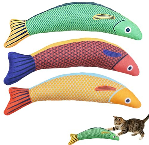 GZDILUOGS 3 stycken kattleksaker, fiskkicker med kattmynta och valeriana kattmynta kudde med klocka inuti kattleksak, fisk för alla katter och kattungar