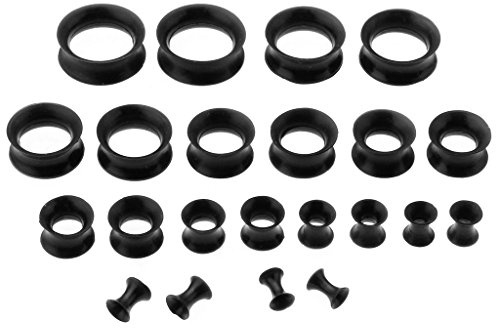 PiercingJak 22pcs 8G-3/4 Ultra Thin Soft Silicone Double Flared Flexible Flesh Tunnel Plugs Ear Stretching Plug Gauge Kit Hollow Body Piercing