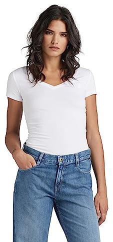 G-STAR Camiseta básica Cuello de Pico para Mujer, Blanco (White D07211-3310-110), M
