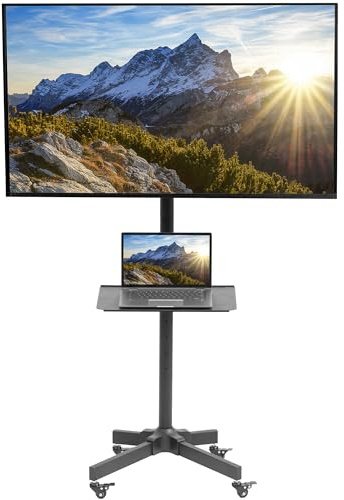 VIVO Mobile TV Cart for 13 to 60 inch Screens up to 25kg, LCD LED OLED 4K Smart Flat and Curved Panels, Rolling Stand with Laptop DVD Shelf, Locking Wheels, Max VESA 400x400, Black, STAND-TV04M