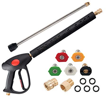 AURORA CAR Hochdruckreiniger Pistole mit Verlängerungsstab für Warm- und Kaltwasser, 40 Zoll, 4000 PSI Hochdruckreiniger Pistole mit M22 Fitting, 5 Düsenspitzen